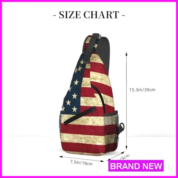 Vintage American Flag Sling Backpack Crossbody Bag Adjustable Daypack